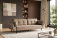 Beżowa sofa BOUTIQUE 215 cm w tkaninie velvet z rozkładanym oparciem i metalowymi nóżkami