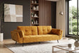 Żółta sofa BOUTIQUE 215 cm w tkaninie velvet z rozkładanym oparciem i metalowymi nóżkami