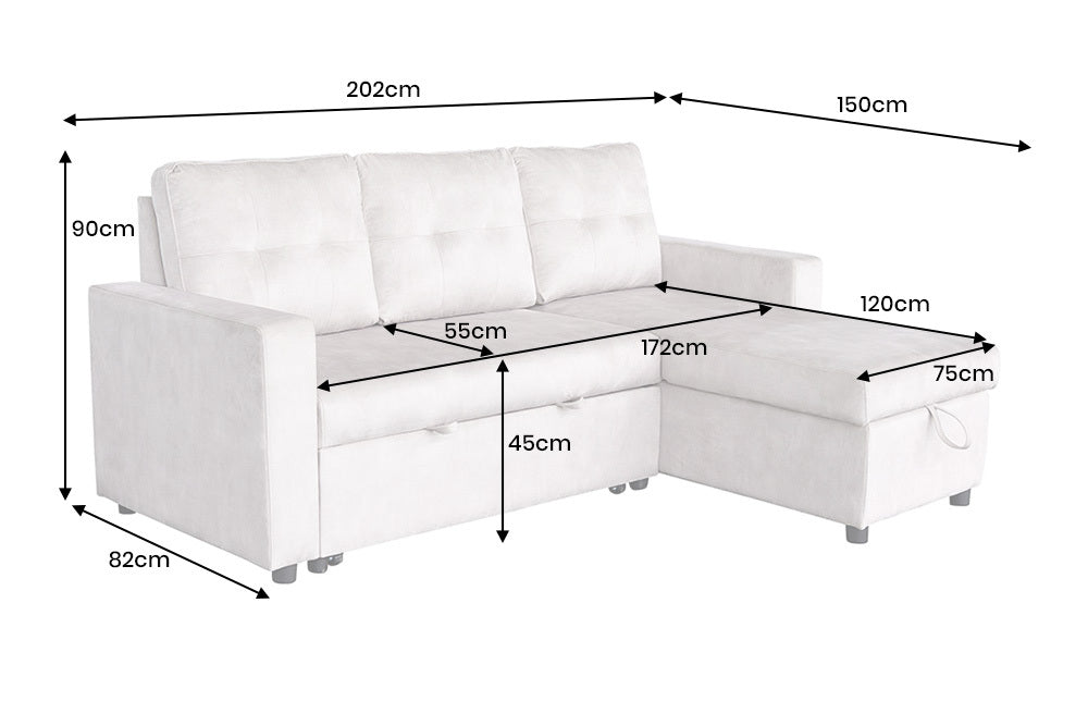 Beżowa sofa narożna z tapicerką i czarnymi nogami do salonu