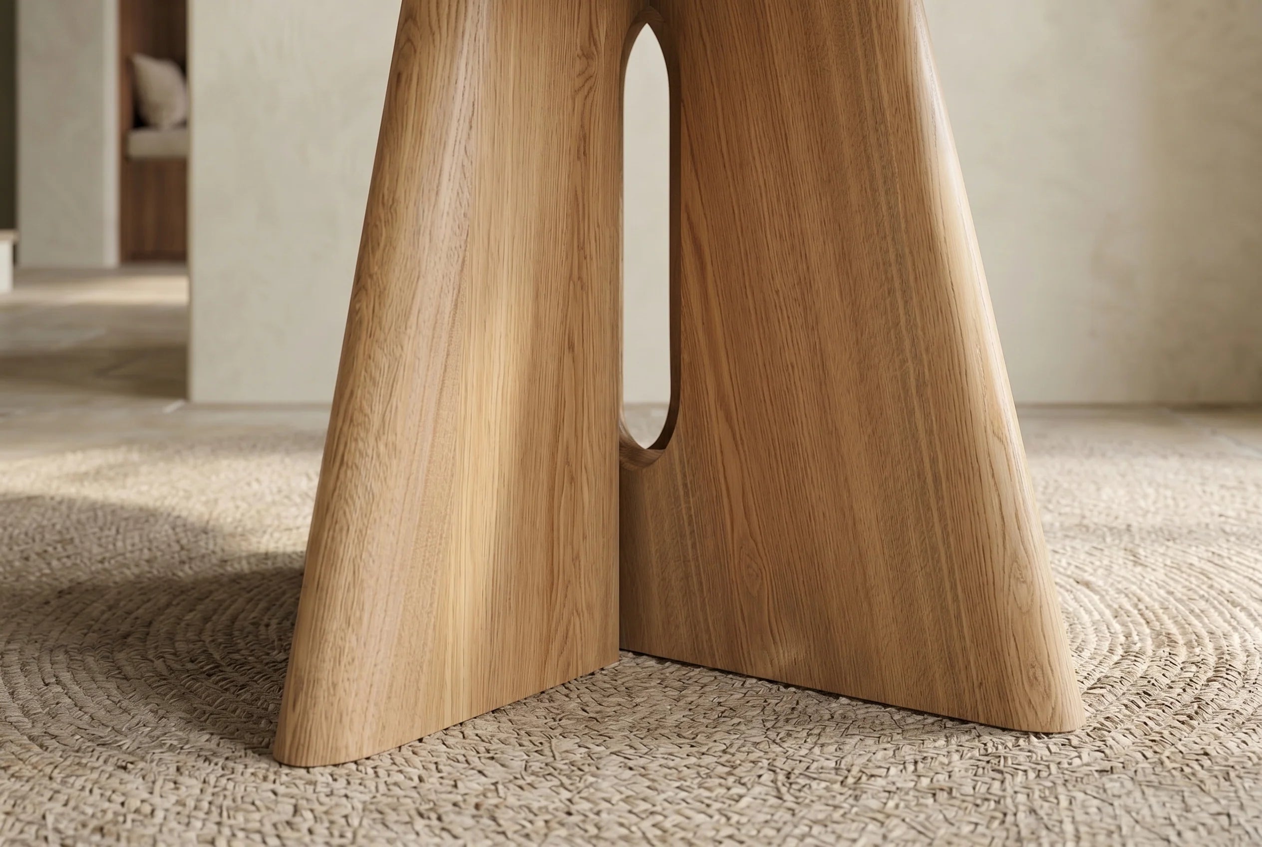 Okrągły stół 120 cm ceramiczny blat , podstawą w optyce naturalnego dębu do nowoczesnego salonu i jadalni.