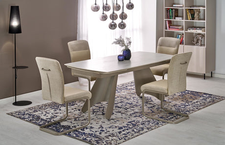 Stół rozkładany , blat spiek tawertyn, nowoczesny design, blat imitujący kamień, elegancki mebel do jadalni