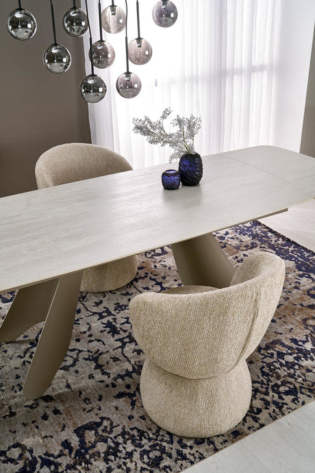 Stół rozkładany , blat spiek tawertyn, nowoczesny design, blat imitujący kamień, elegancki mebel do jadalni
