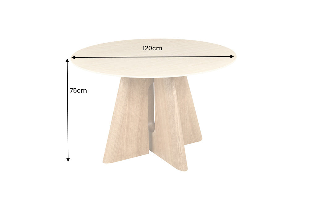 Okrągły stół 120 cm ceramiczny blat, podstawa optyka naturalny dąb do salonu.