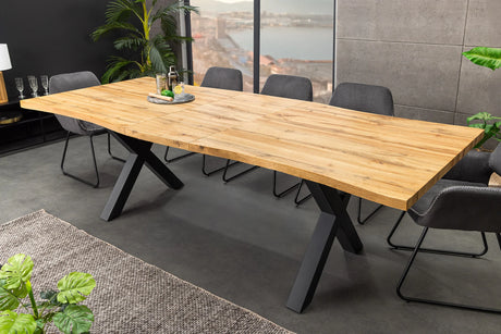 Stół rozkładany z blatem MDF w kolorze dębu i czarną metalową podstawą w stylu loft