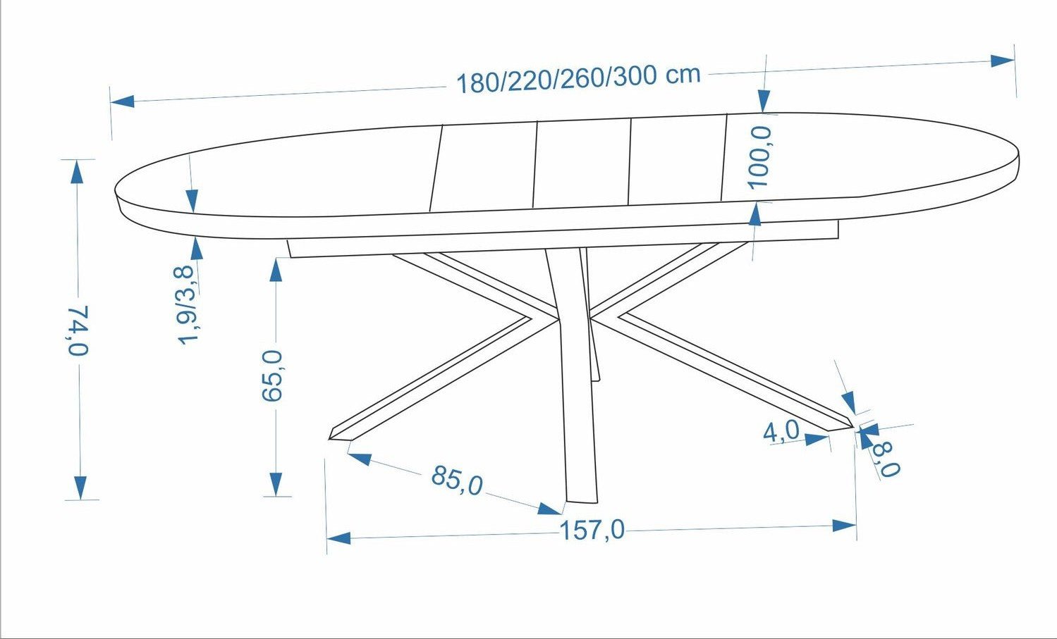 Stół do jadalni 180–300 cm z blatem MDF w naturalnej okleinie