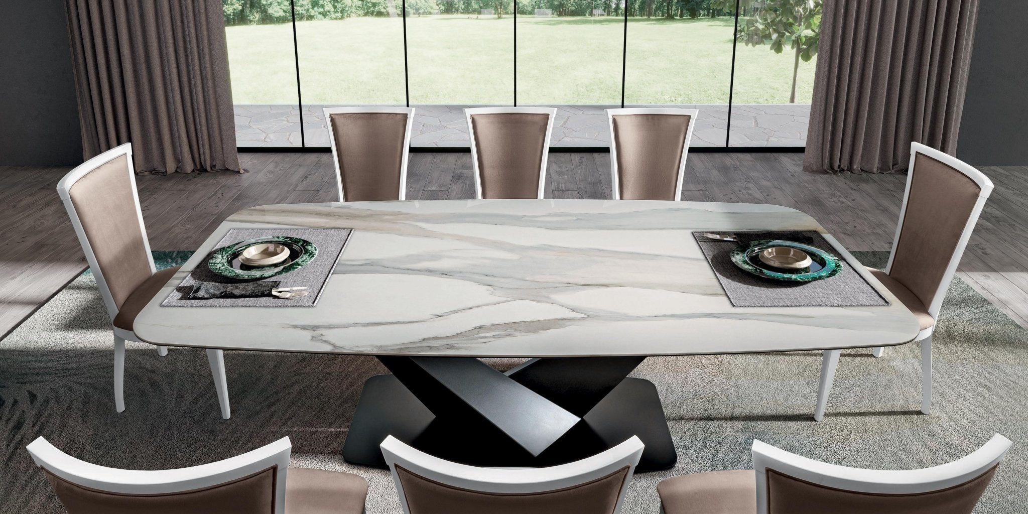 Stół nierozkładany ZENITH ceramiczny  blat, metalowa podstawa do salonu.
