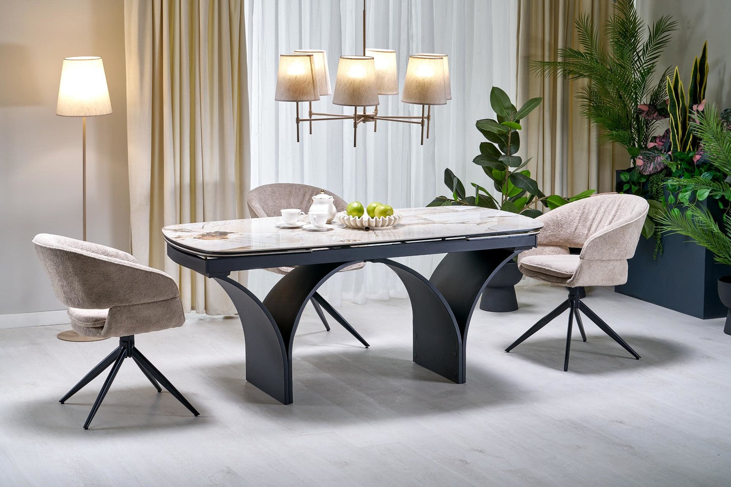 Stół ceramiczny rozkładany 180 cm ( 220-260 ) z blatem w optyce beżowego marmuru