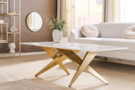 STOLIK KAWOWY ART LIVING 130 CM OPTYKA MARMUR / ZŁOTA PODSTAWA / 46204 / INVICTA INTERIOR