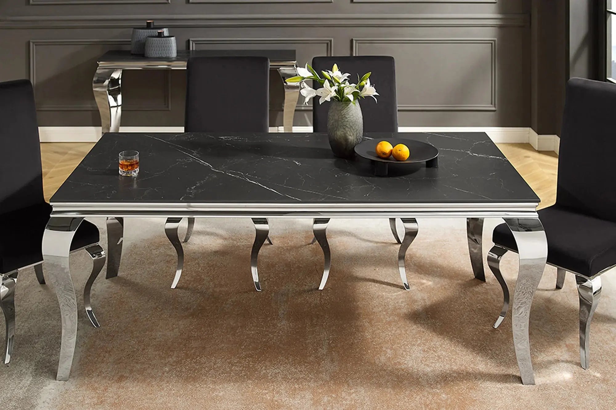 STÓŁ MODERN BAROCK OPTYKA CZARNY MARMURl 180cm / 44366  / INVICTA INTERIOR Invicta Interior