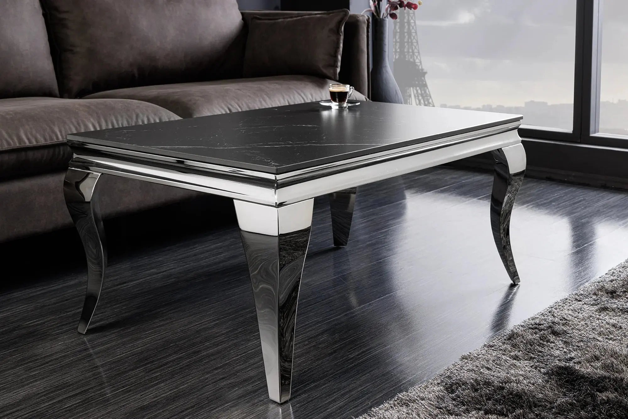 STOLIK KAWOWY MODERN BAROCK OPTYKA CZARNY MARMURl 100 CM / 44368  / INVICTA INTERIOR Invicta Interior