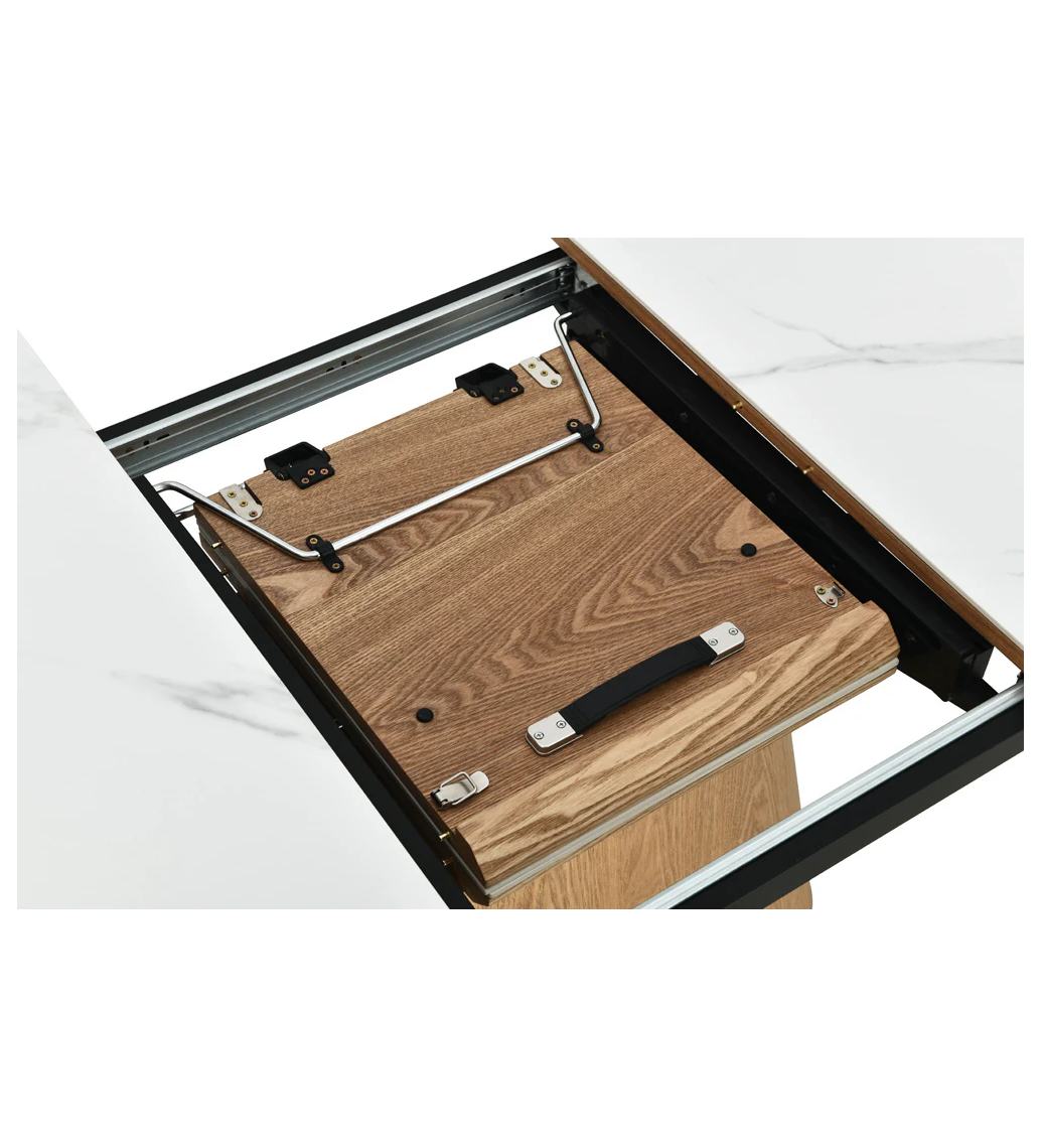 Stół rozkładany z ceramicznym blatem i dębową kolumnową podstawą