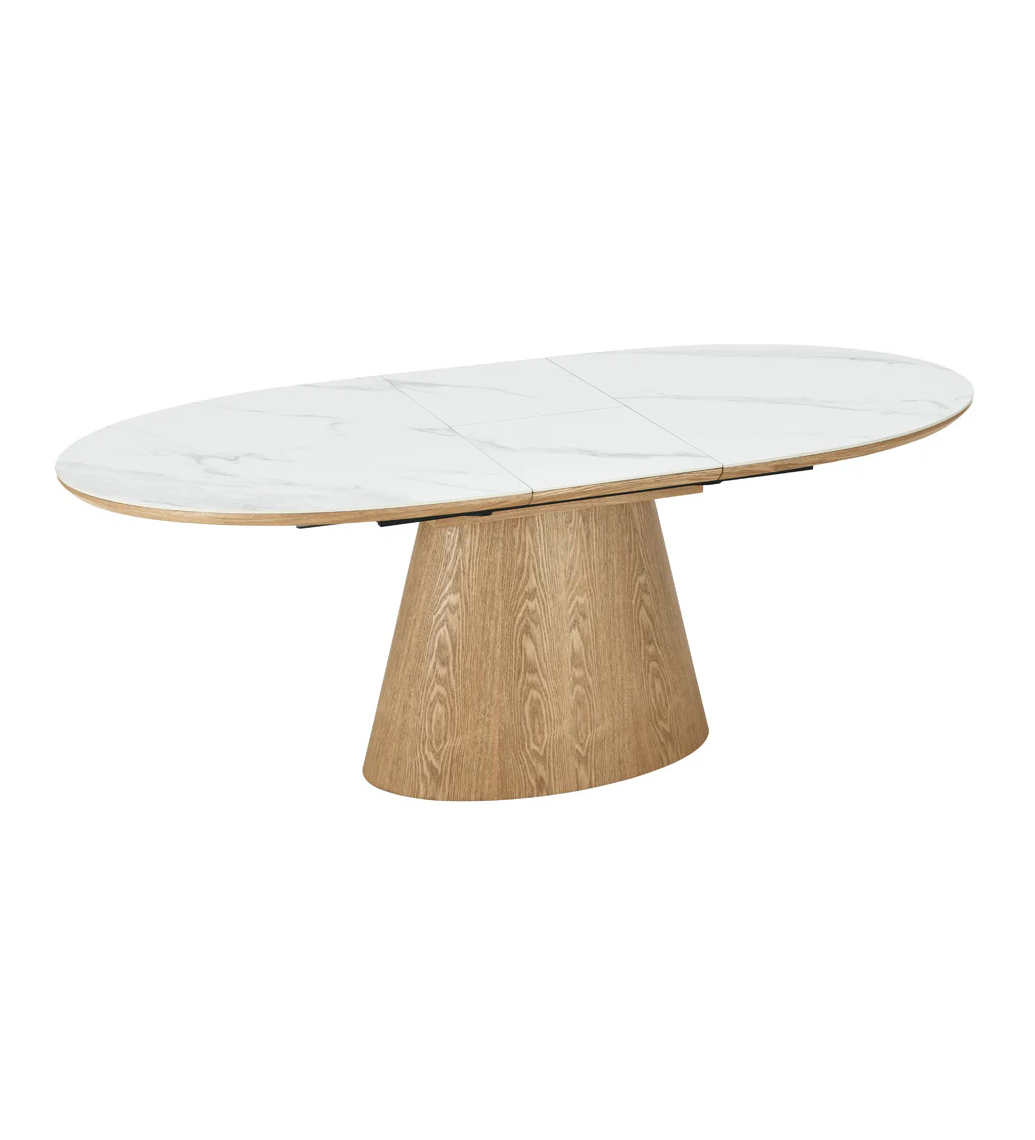 Stół rozkładany z ceramicznym blatem i dębową kolumnową podstawą