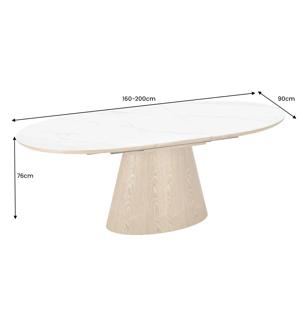 Stół rozkładany z ceramicznym blatem i dębową kolumnową podstawą