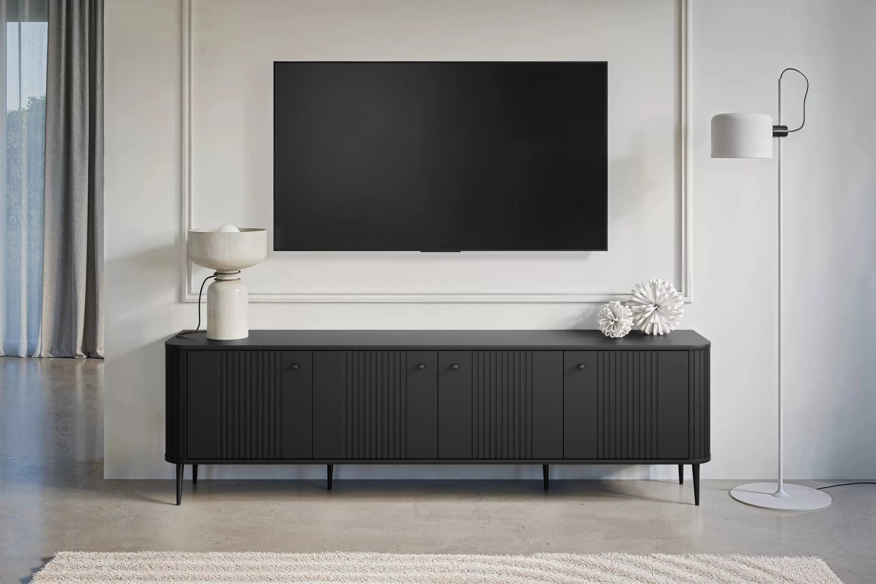 SZAFKA RTV VESPER 187 CM CZARNA / CZARNE UCHWYTY / CZARNE NOGI BOGART