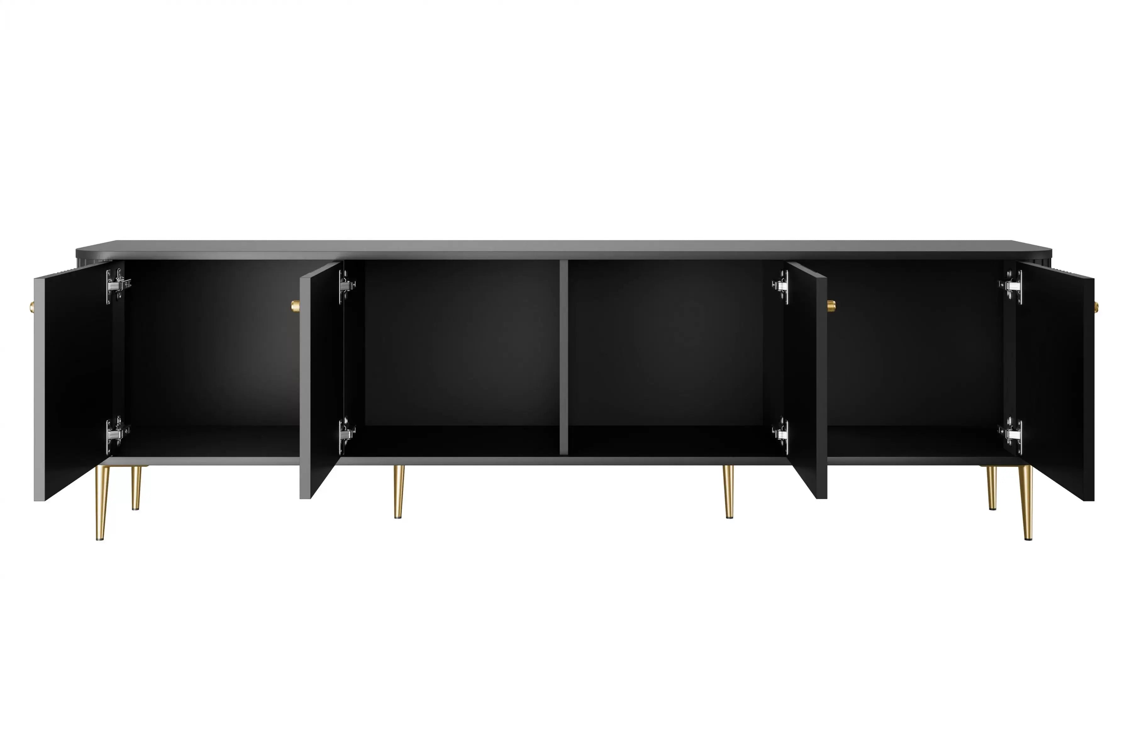 SZAFKA RTV VESPER 187 CM CZARNA / ZŁOTE UCHWYTY / ZŁOTE NOGI BOGART