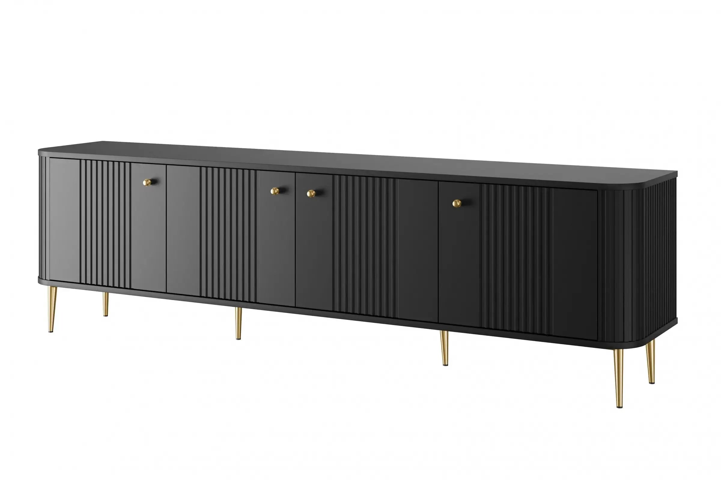 SZAFKA RTV VESPER 187 CM CZARNA / ZŁOTE UCHWYTY / ZŁOTE NOGI BOGART