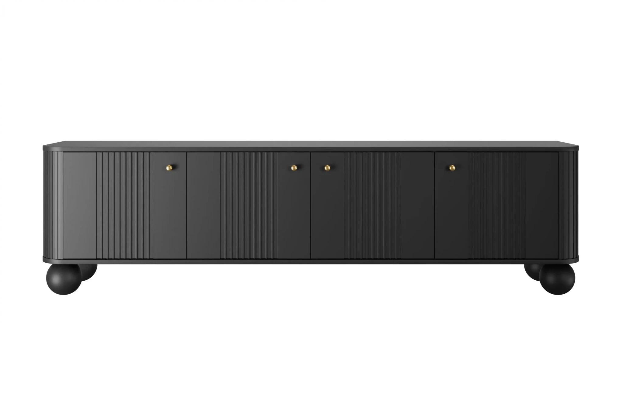 SZAFKA RTV VESPER 187 CM CZARNA / ZŁOTE UCHWYTY / NOGI KULE