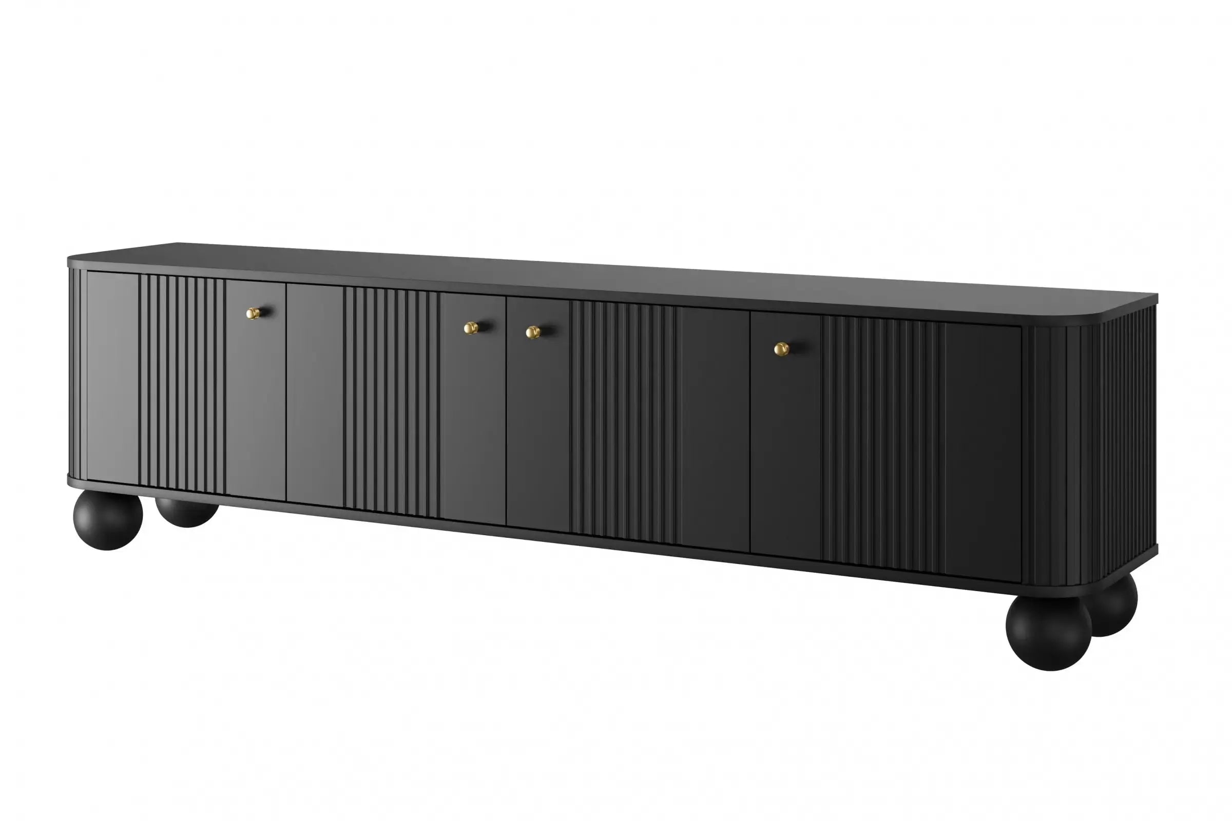 SZAFKA RTV VESPER 187 CM CZARNA / ZŁOTE UCHWYTY / NOGI KULE BOGART