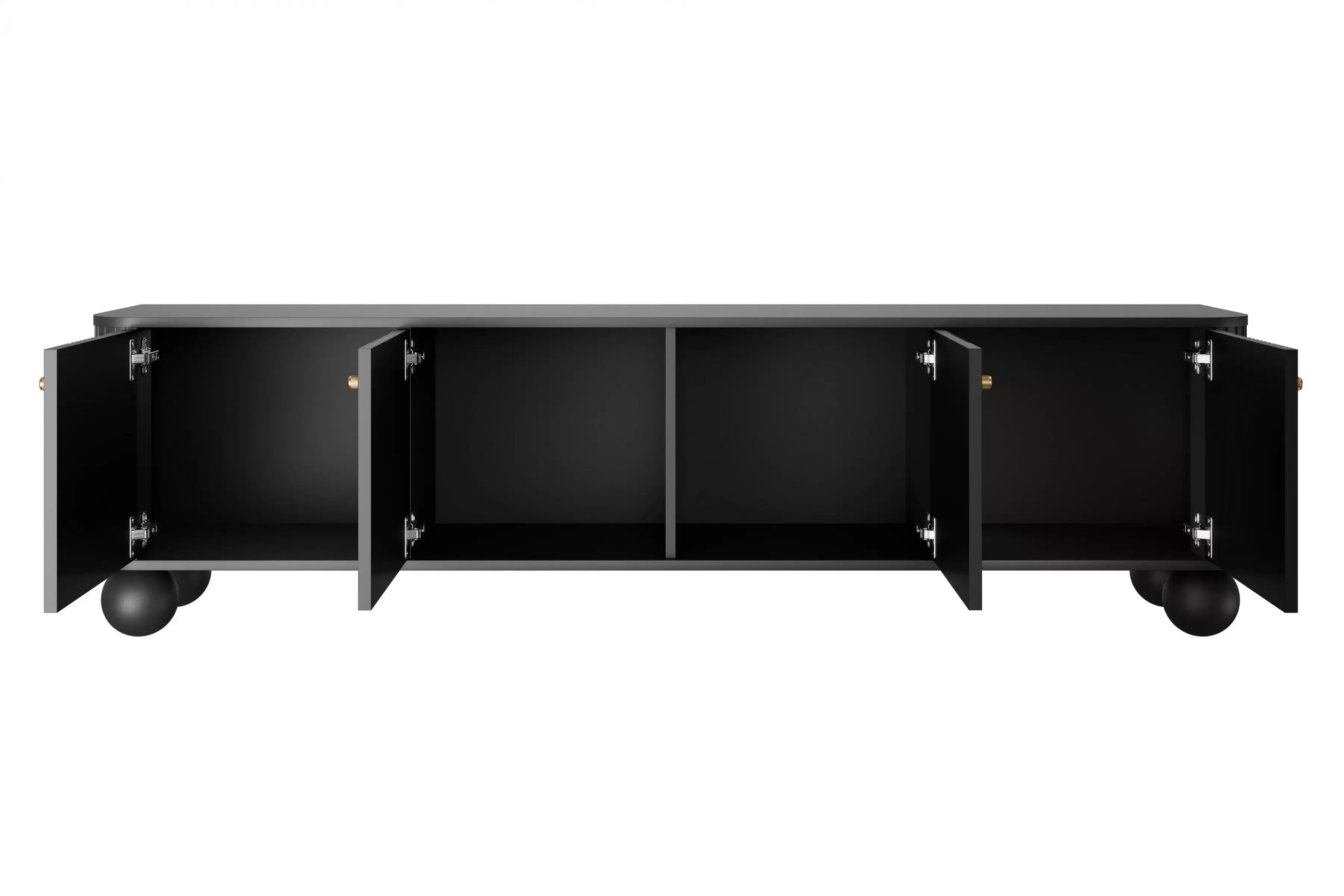 SZAFKA RTV VESPER 187 CM CZARNA / ZŁOTE UCHWYTY / NOGI KULE BOGART