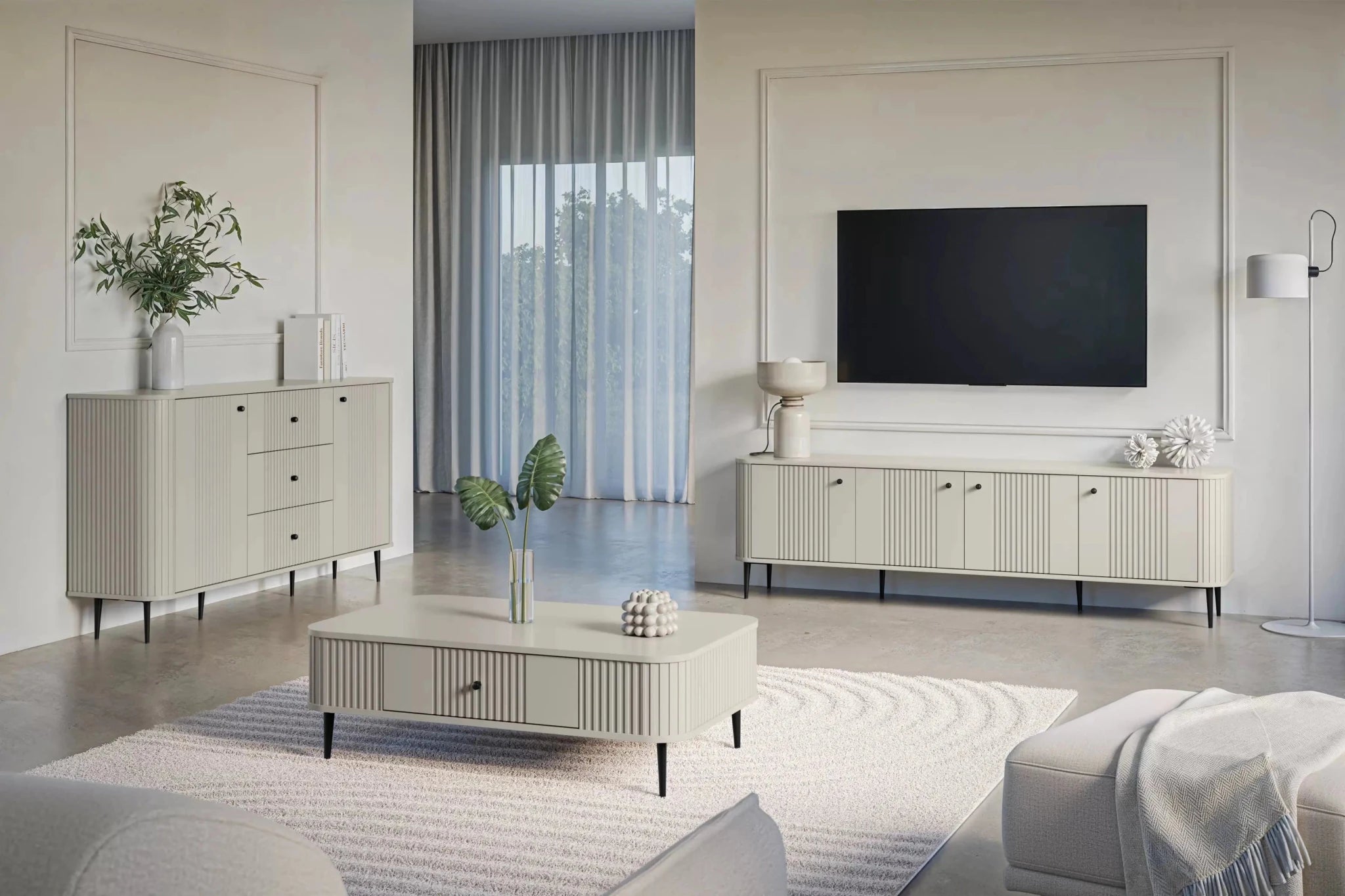 SZAFKA RTV VESPER 187 CM KASZMIR / CZARNE UCHWYTY / NOGI KULE