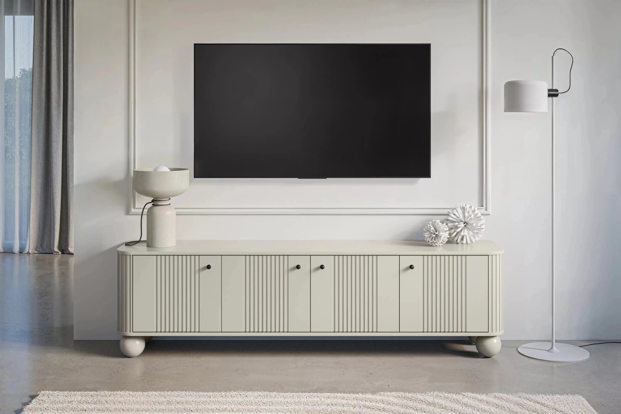 SZAFKA RTV VESPER 187 CM KASZMIR / CZARNE UCHWYTY / NOGI KULE