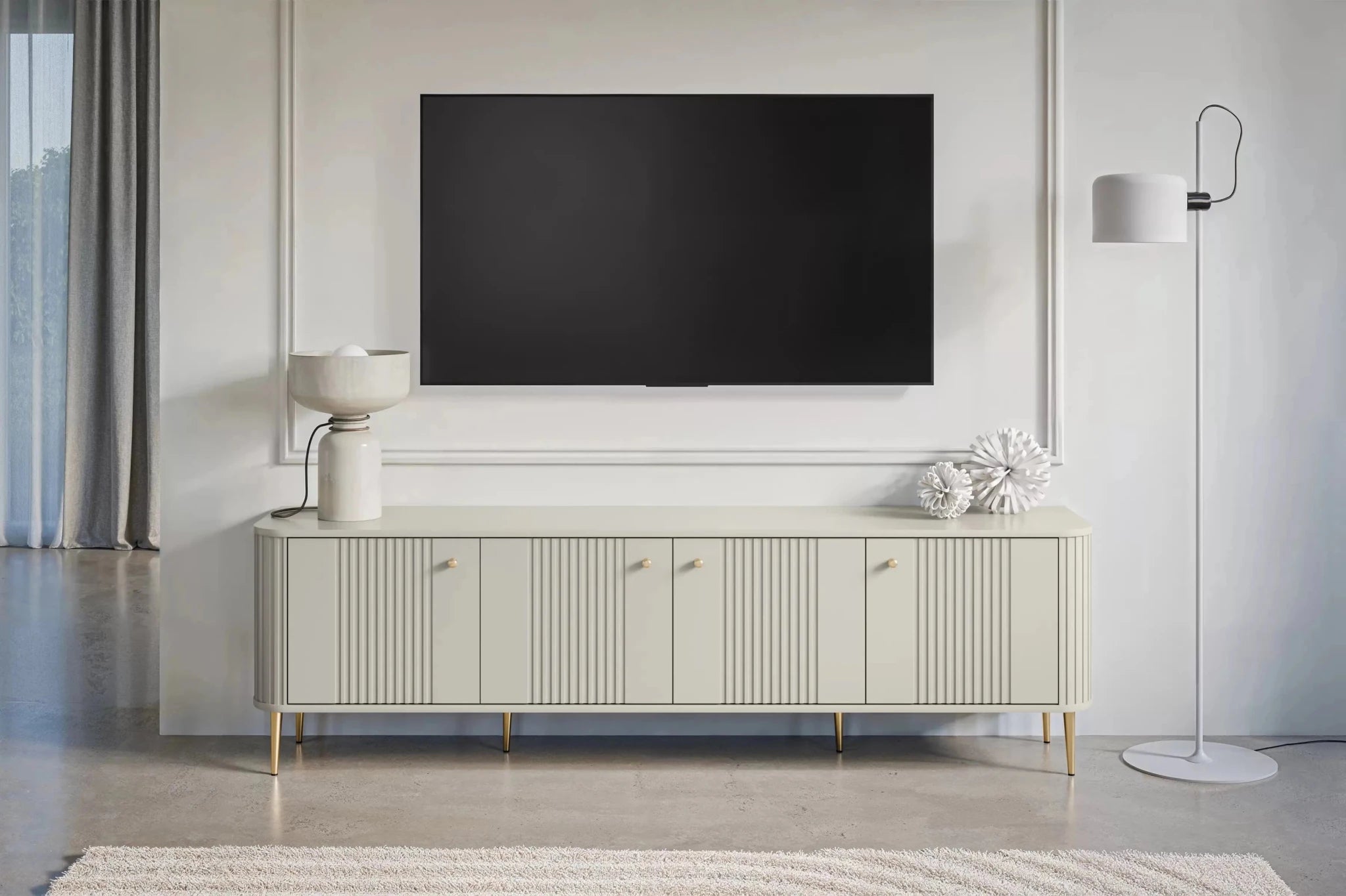 SZAFKA RTV VESPER 187 CM KASZMIR / ZŁOTE UCHWYTY / ZŁOTE NOGI