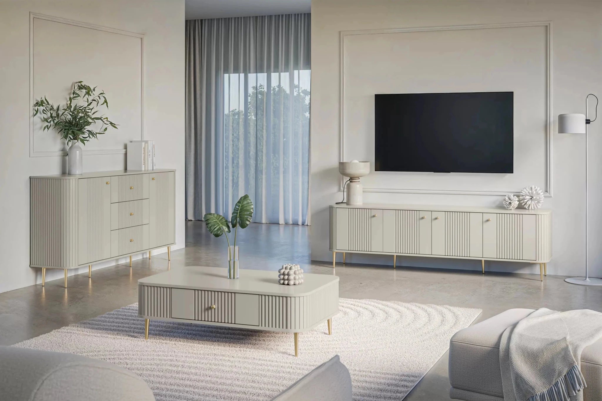 SZAFKA RTV VESPER 187 CM KASZMIR / ZŁOTE UCHWYTY / ZŁOTE NOGI