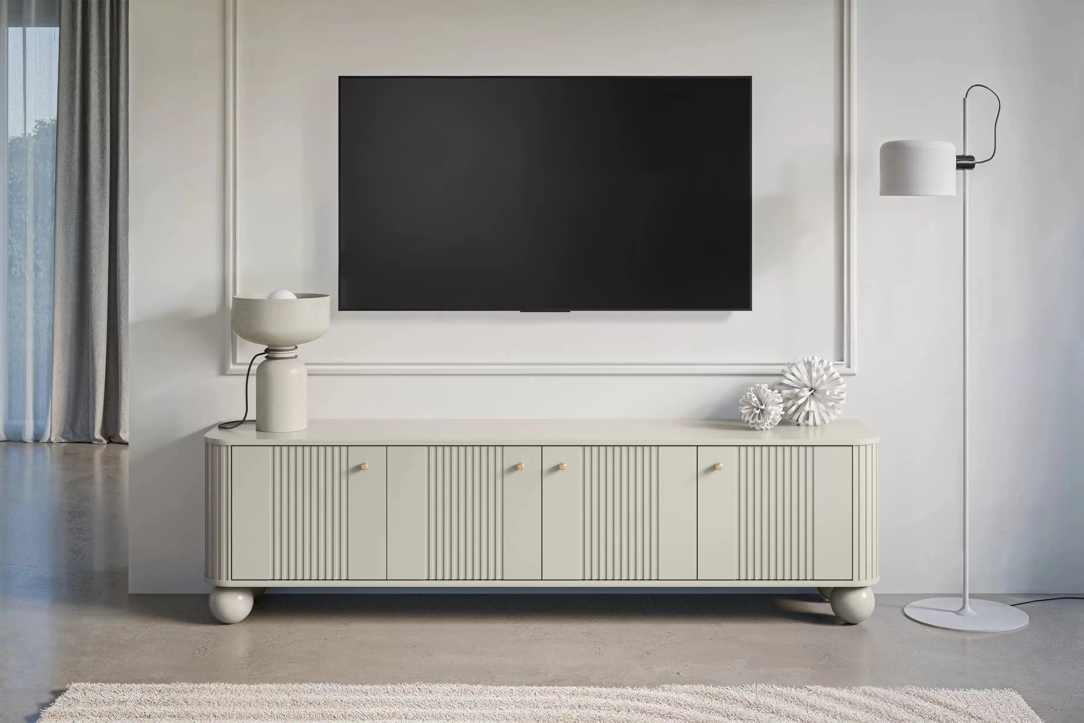 SZAFKA RTV VESPER 187 CM KASZMIR / ZŁOTE UCHWYTY / NOGI KULE BOGART