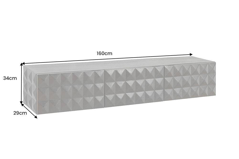 Wisząca szafka RTV 160 cm z lakierowanego drewna mango fronty 3D do salonu