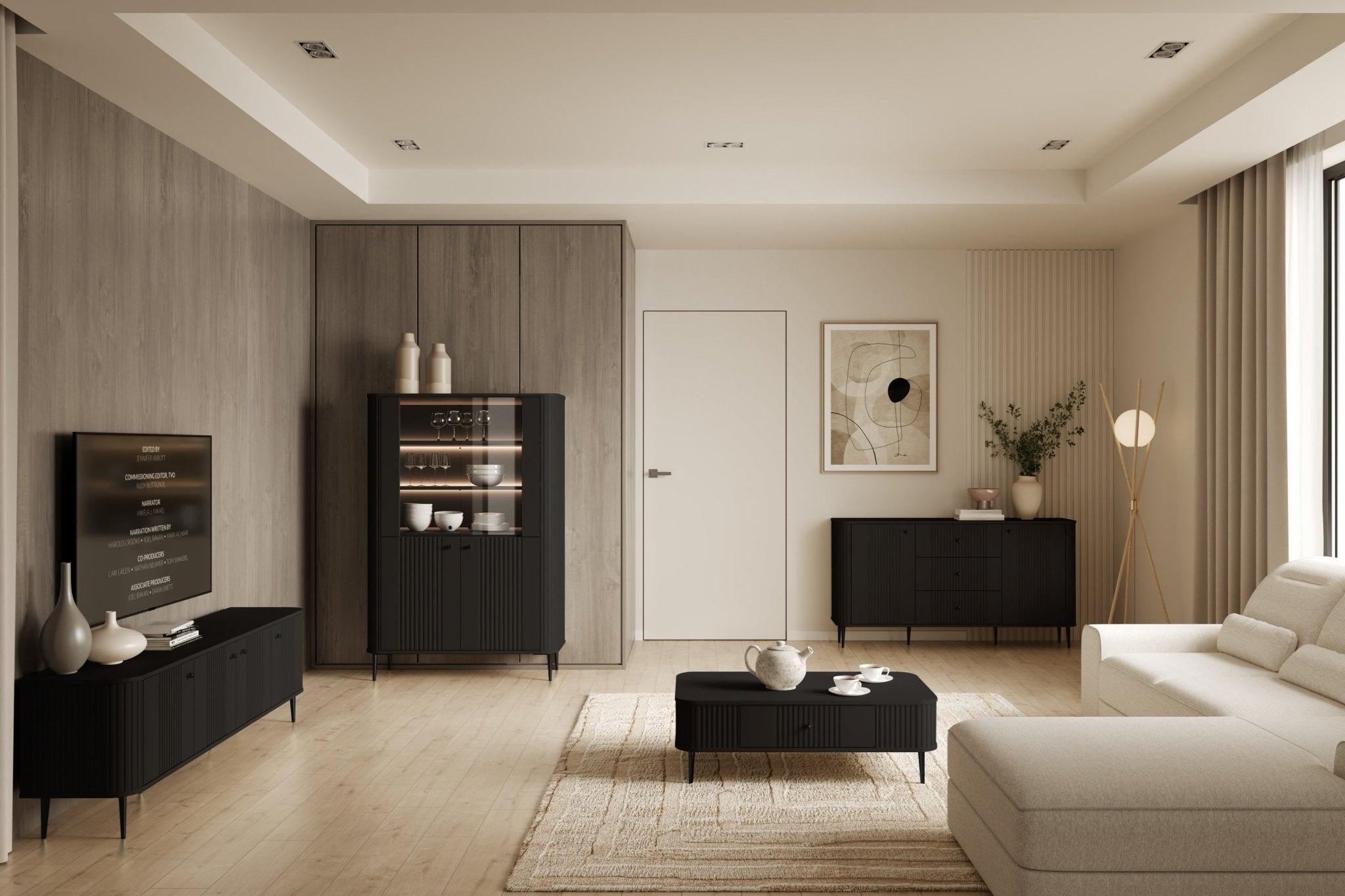 Witryna Vesper do salonu 103 cm czarna / czarne uchwyty