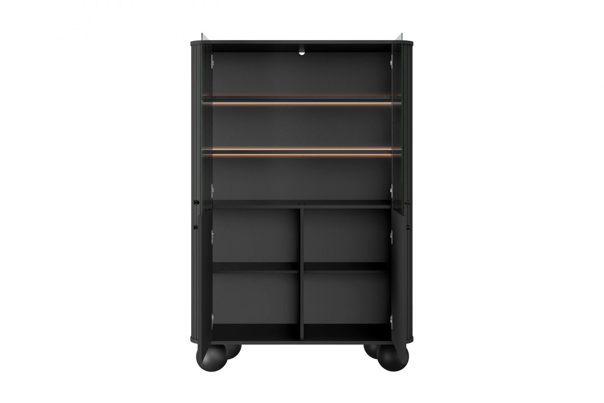 Witryna Vesper do salonu 103 cm czarna / czarne uchwyty / nogi kule