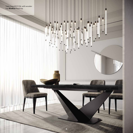 Włoski stół rozkładany 160 m Krystal w wysokim połysku z geometryczną metalową podstawą
