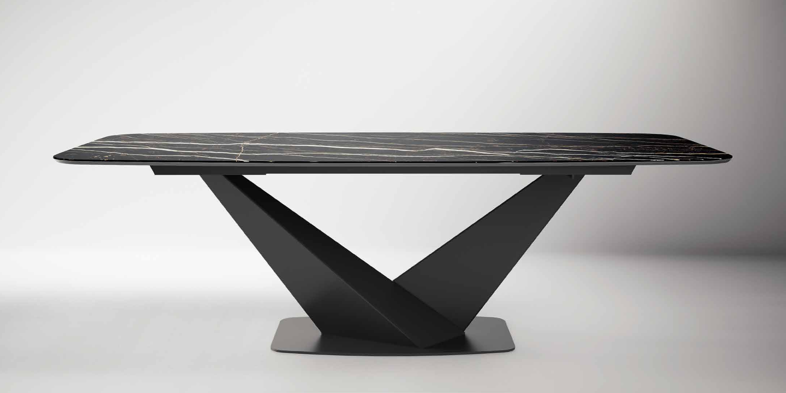 Stół nierozkładany ZENITH ceramiczny czarny blat, metalowa podstawa do salonu.