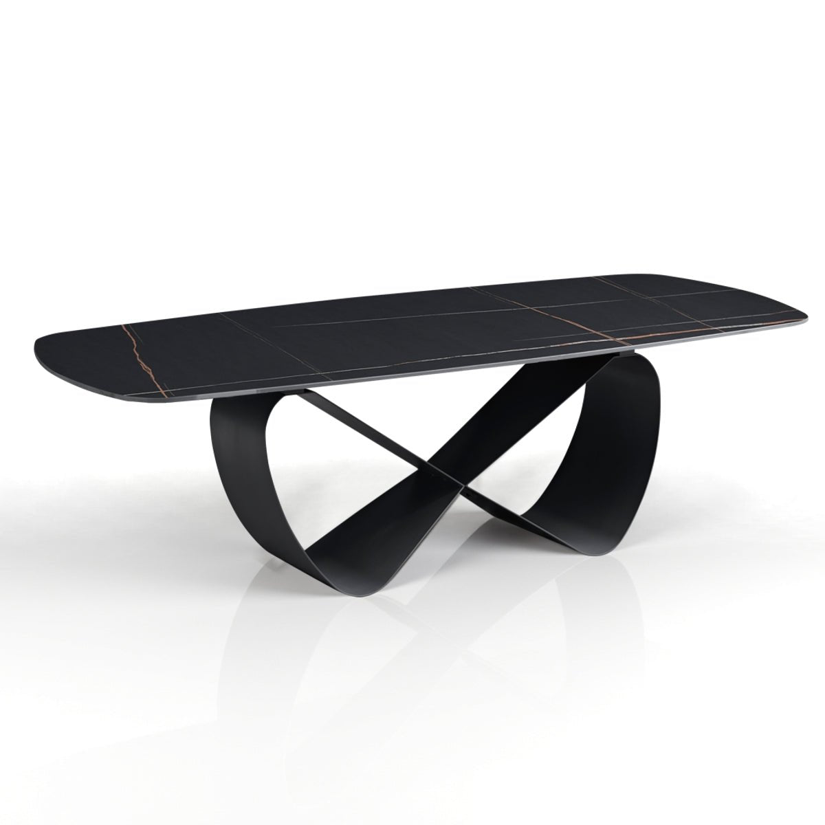 Włoski stół nierozkładany INFINITY BLACK MARBLE 240 cm z czarnym ceramicznym blatem i szarą metalową podstawą.
