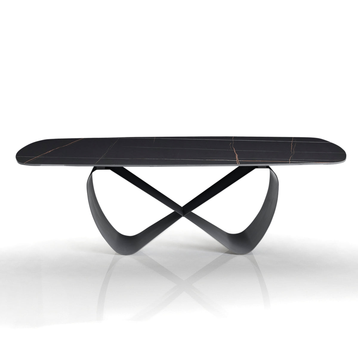 Włoski stół nierozkładany INFINITY BLACK MARBLE 240 cm z czarnym ceramicznym blatem i szarą metalową podstawą.