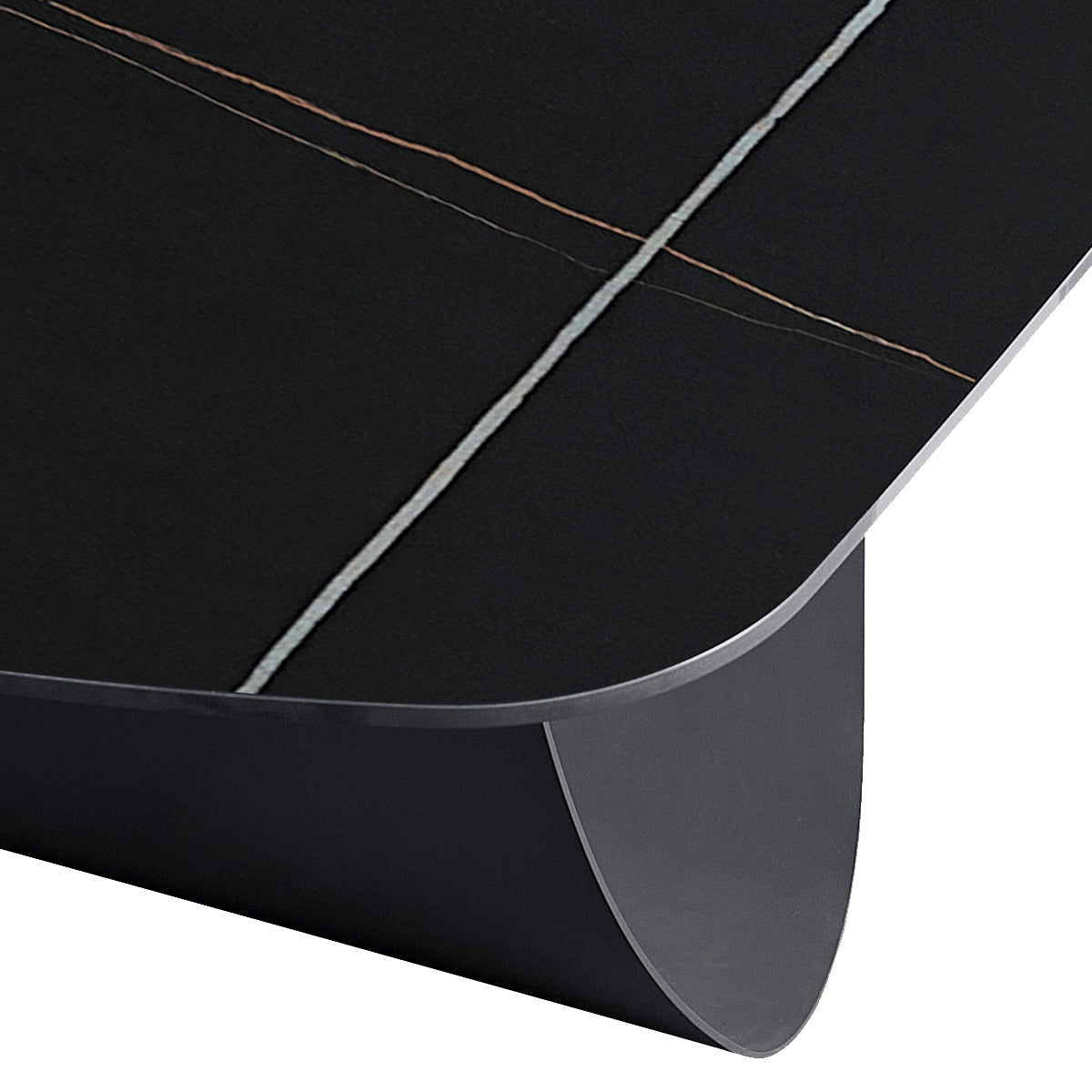 Włoski stół nierozkładany INFINITY BLACK MARBLE 240 cm z czarnym ceramicznym blatem i szarą metalową podstawą.