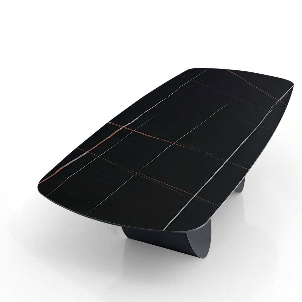 Włoski stół nierozkładany INFINITY BLACK MARBLE 240 cm z czarnym ceramicznym blatem i szarą metalową podstawą.