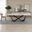 Włoski stół nierozkładany INFINITY 240 cm z ceramicznym blatem Onice Marble i szarą metalową podstawą.