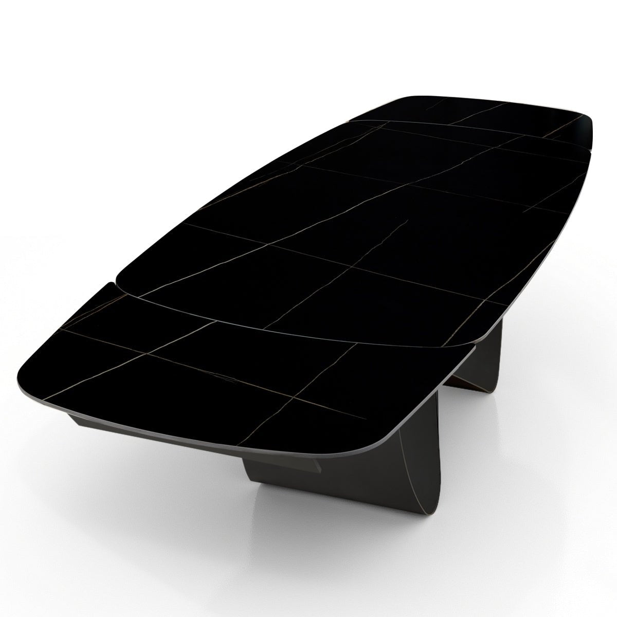 Włoski stół rozkładany INFINITY 200–300 cm z czarnym ceramicznym blatem Nero Marble i metalową podstawą.
