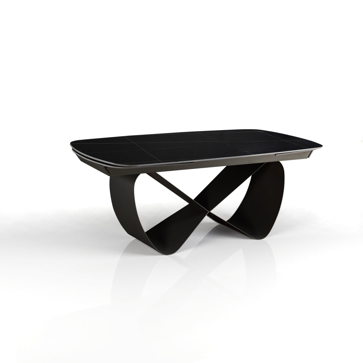 Włoski stół rozkładany INFINITY 200–300 cm z czarnym ceramicznym blatem Nero Marble i metalową podstawą.