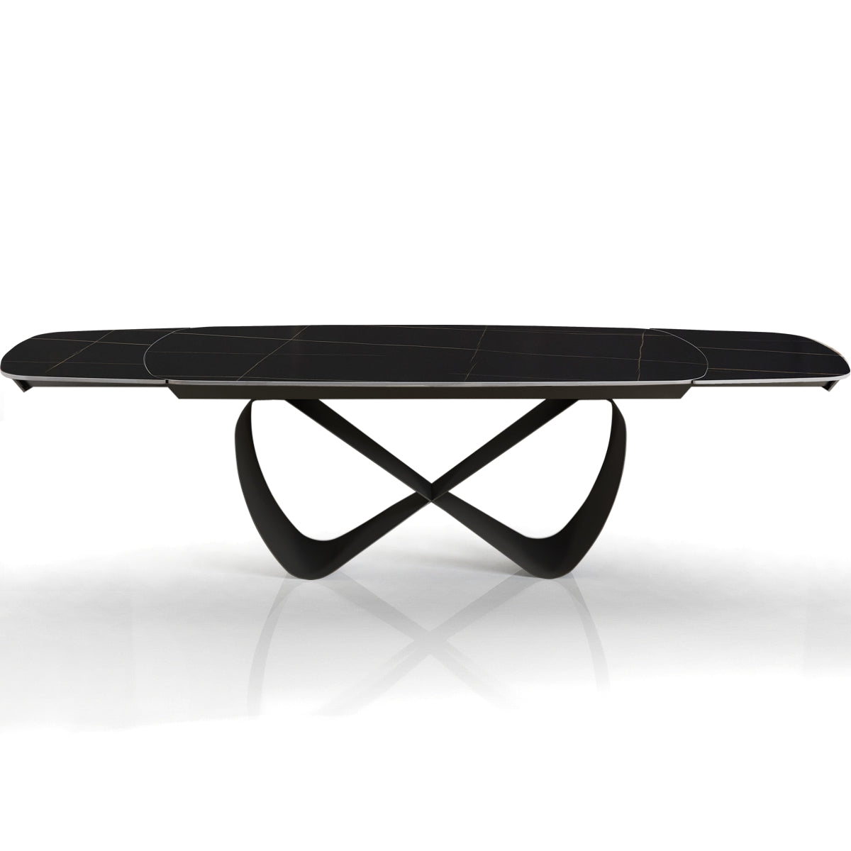 Włoski stół rozkładany INFINITY 200–300 cm z czarnym ceramicznym blatem Nero Marble i metalową podstawą.